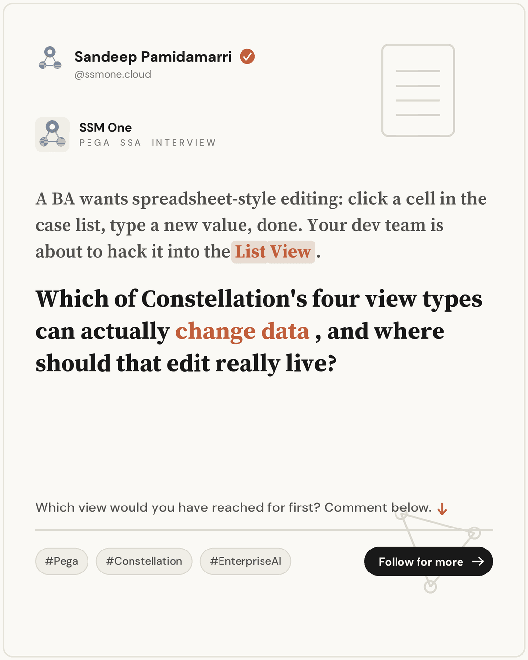 Which of Constellation's four view types can actually change data, and where should that edit really live?